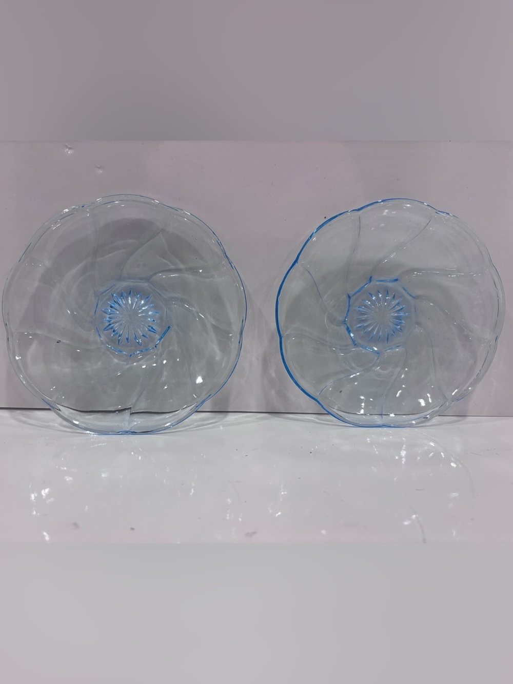 Vintage blue pressed glass plate set of 2  5.5”